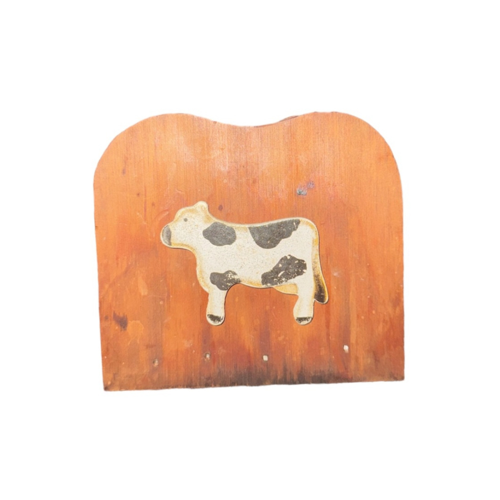 Antique Vintage Rustic Wooden Cow Decor Accent One Size Brown White
